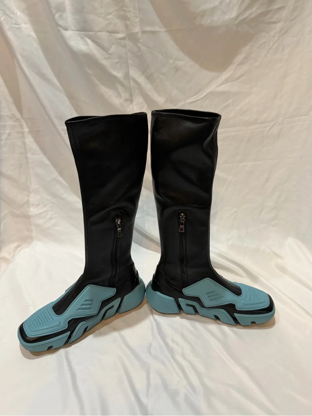 Prada Runway Techno Stretch Boots with Light Blue Platform Soles size 40